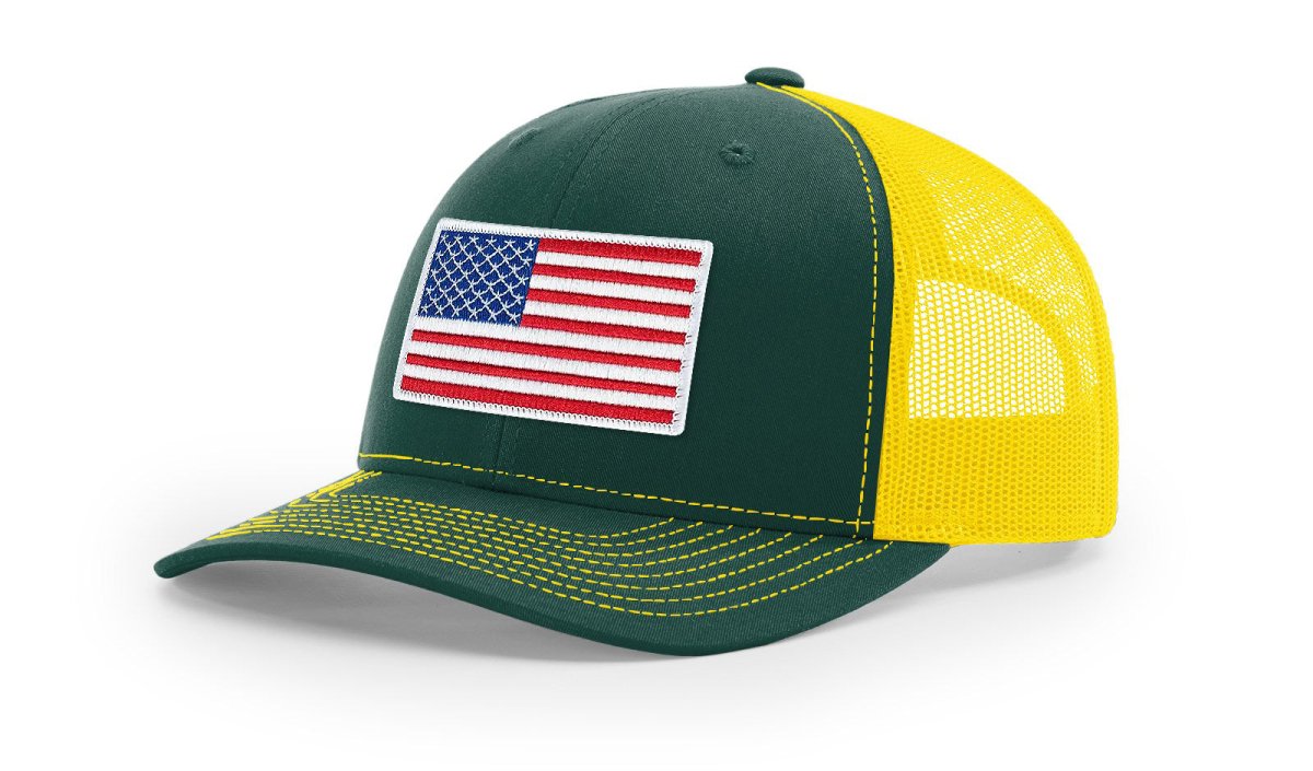 Joe's USA Flag Snapback Trucker Cap Red/White/Blue USA Flag Dark Green / White Hats