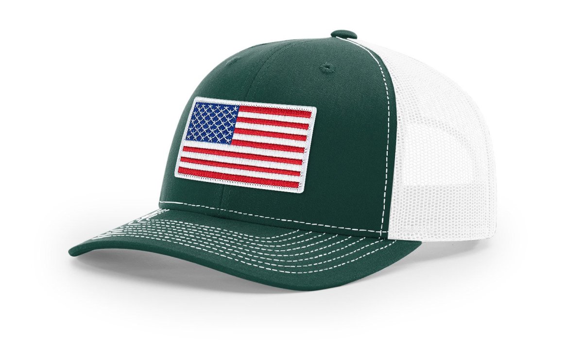 Joe's USA Flag Snapback Trucker Cap Red/White/Blue USA Flag Dark Green / White Hats