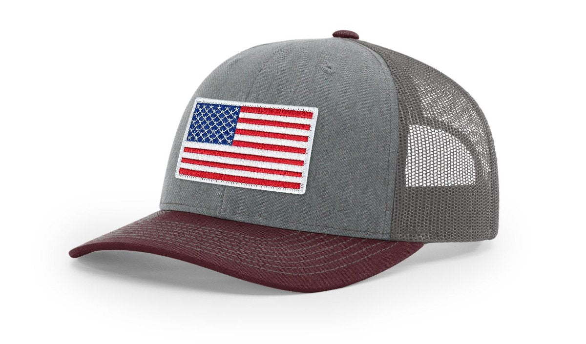 Joe's USA Flag Snapback Trucker Cap Red/White/Blue USA Flag Heather Grey / Charcoal / Maroon Hats