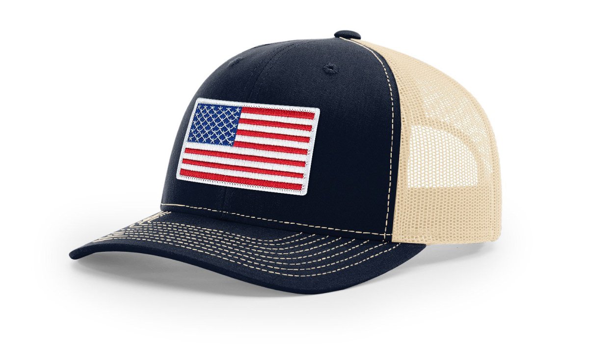 Joe's USA Flag Snapback Trucker Cap Red/White/Blue USA Flag Navy / Khaki Hats