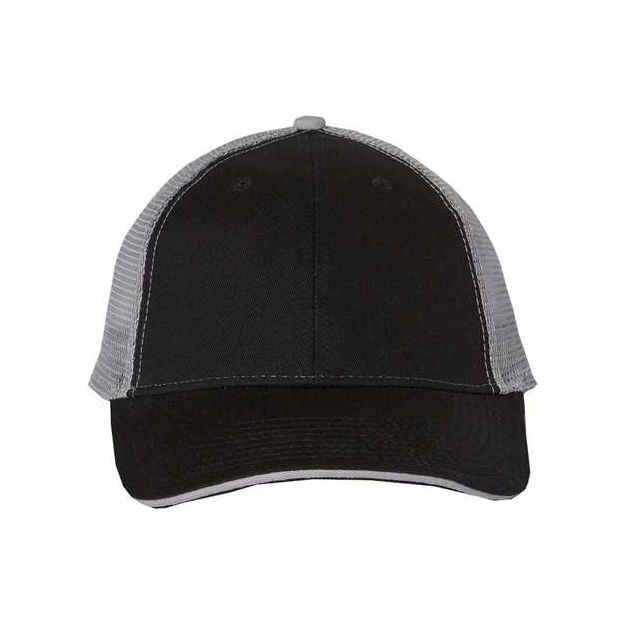 Joe's USA J102 Sandwich Trucker Cap - Wholesale Two - Tone Mesh Cap Black/ Grey Adjustable Caps
