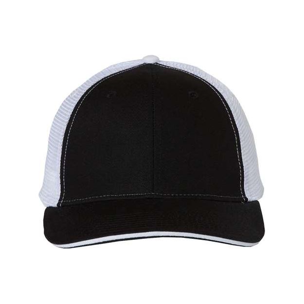 Joe's USA J102 Sandwich Trucker Cap - Wholesale Two - Tone Mesh Cap Black/ White Adjustable Caps