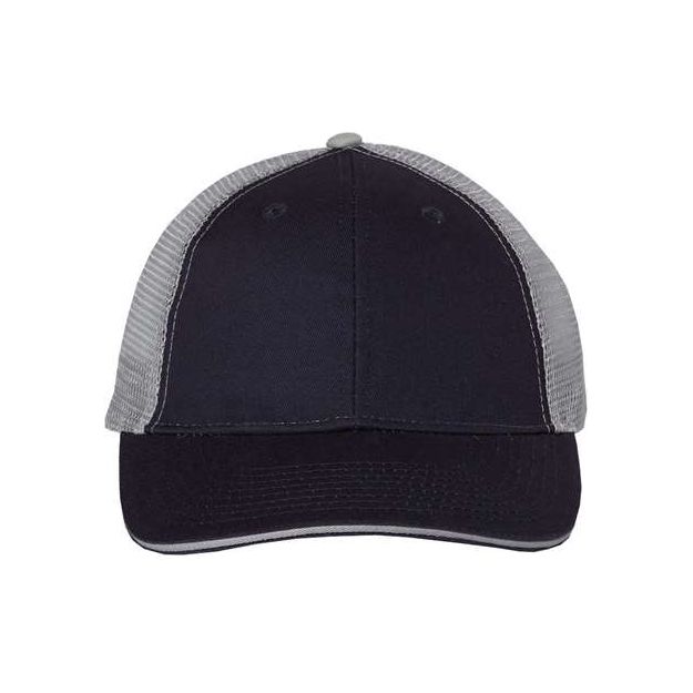 Joe's USA J102 Sandwich Trucker Cap - Wholesale Two - Tone Mesh Cap Navy/ Grey Adjustable Caps
