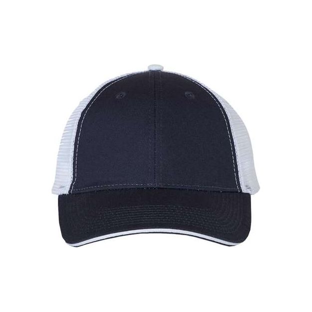 Joe's USA J102 Sandwich Trucker Cap - Wholesale Two - Tone Mesh Cap Navy/ White Adjustable Caps