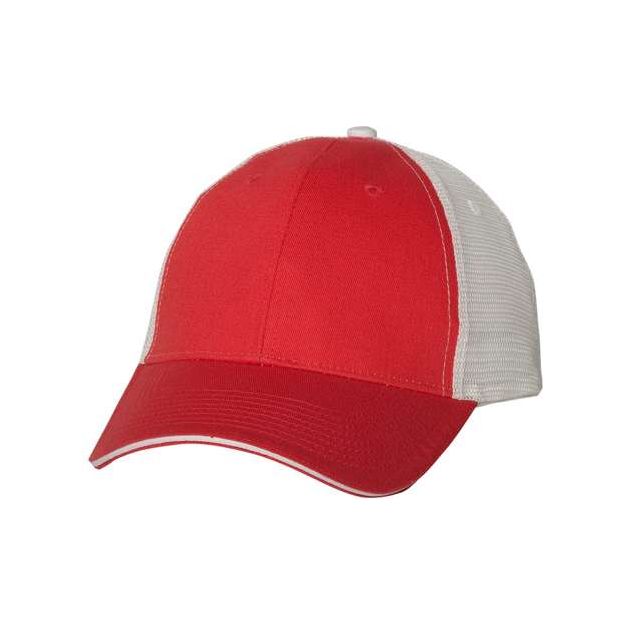 Joe's USA J102 Sandwich Trucker Cap - Wholesale Two - Tone Mesh Cap Red/ White Adjustable Caps