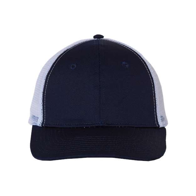 Joe's USA J400 Mesh - Back Twill Trucker Cap - Wholesale Snapback Hat Navy/ White Adjustable Caps