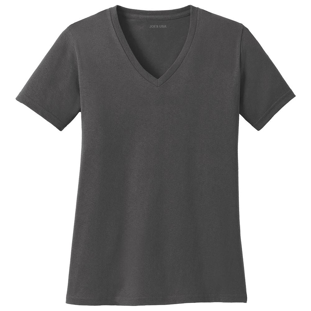 Joe's USA Ladies 5.4 - oz 100% Cotton V - Neck T-Shirt Charcoal XS Short Sleeve T-Shirts
