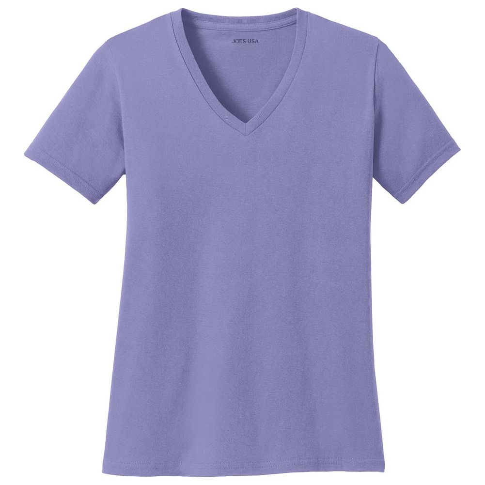 Joe's USA Ladies 5.4 - oz 100% Cotton V - Neck T-Shirt Violet XS Short Sleeve T-Shirts