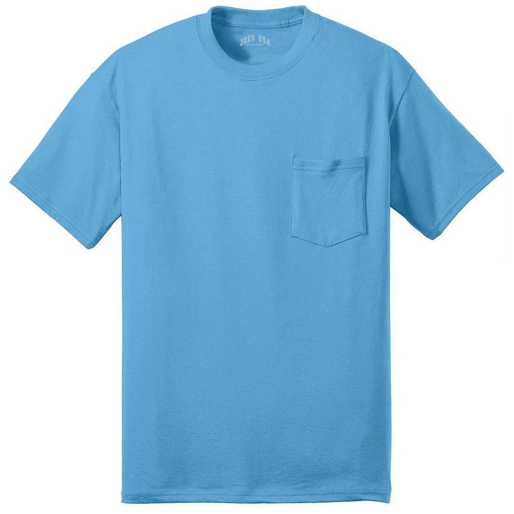 Joe's USA Men's 50/50 Cotton/Poly T-Shirt with Pocket Aquatic Blue S Short Sleeve T-Shirts