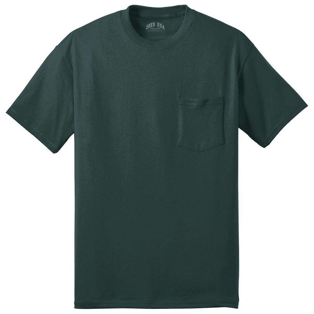 Joe's USA Men's 50/50 Cotton/Poly T-Shirt with Pocket Dark Green S Short Sleeve T-Shirts