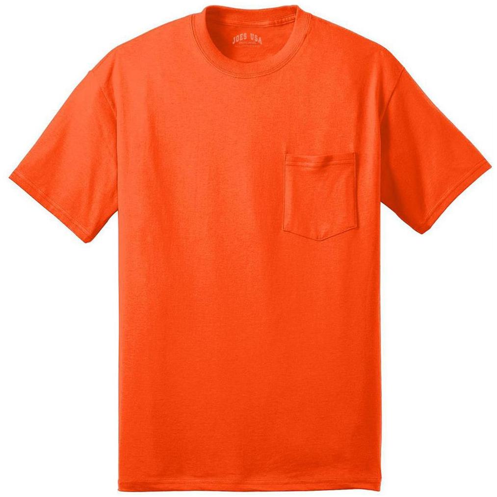 Joe's USA Men's 50/50 Cotton/Poly T-Shirt with Pocket Safety Orange S Short Sleeve T-Shirts