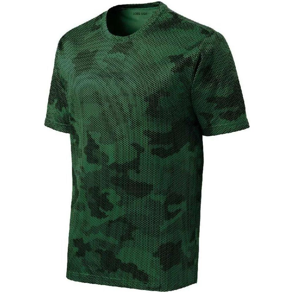 Joe's USA Men's Camo Hex Workout Tee Forest Green XS Short Sleeve T-Shirts