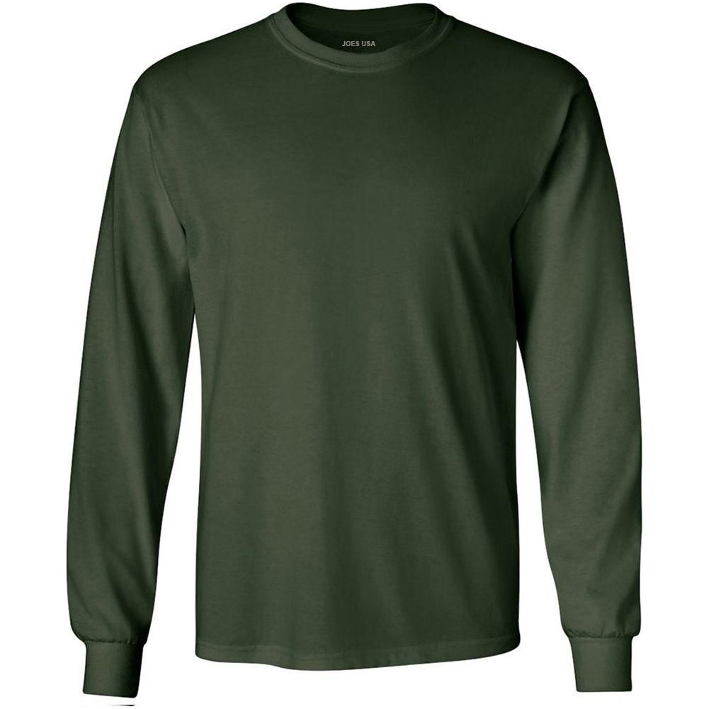 Joe's USA Men's Long Sleeve Heavyweight Cotton T-Shirts in Regular, Big & Tall Dark Green Small Long Sleeve T-Shirts