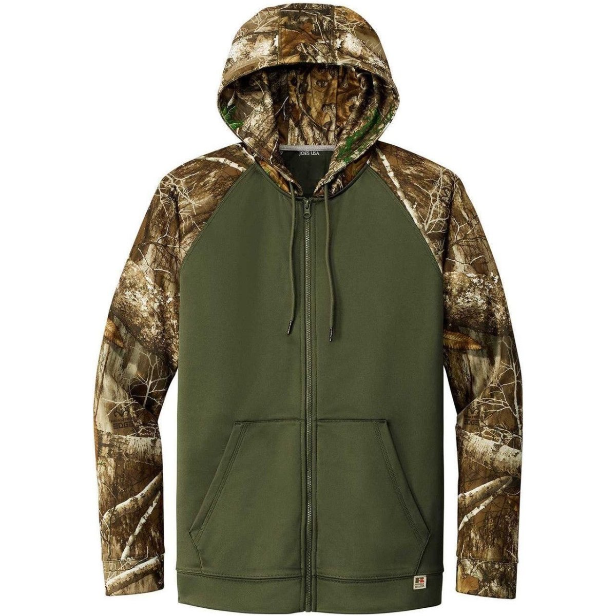 Joe's USA Moisture Wicking 2 - Tone Full - Zip Camo Hoodie X - Small Olive Drab Green/ Realtree Edge