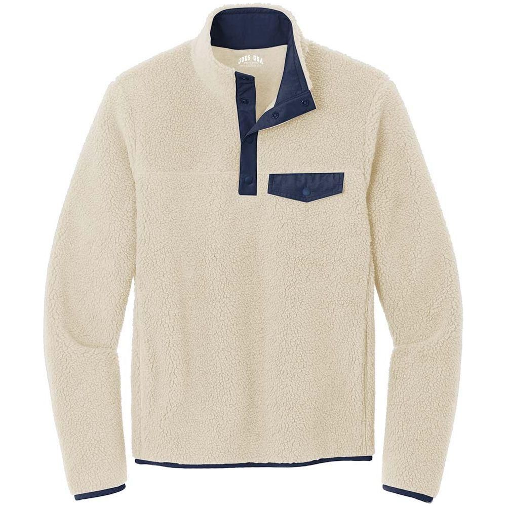 Joe's USA Outdoor Camp Fleece Snap Pullover Jacket Natural/ Navy X - Small Jackets