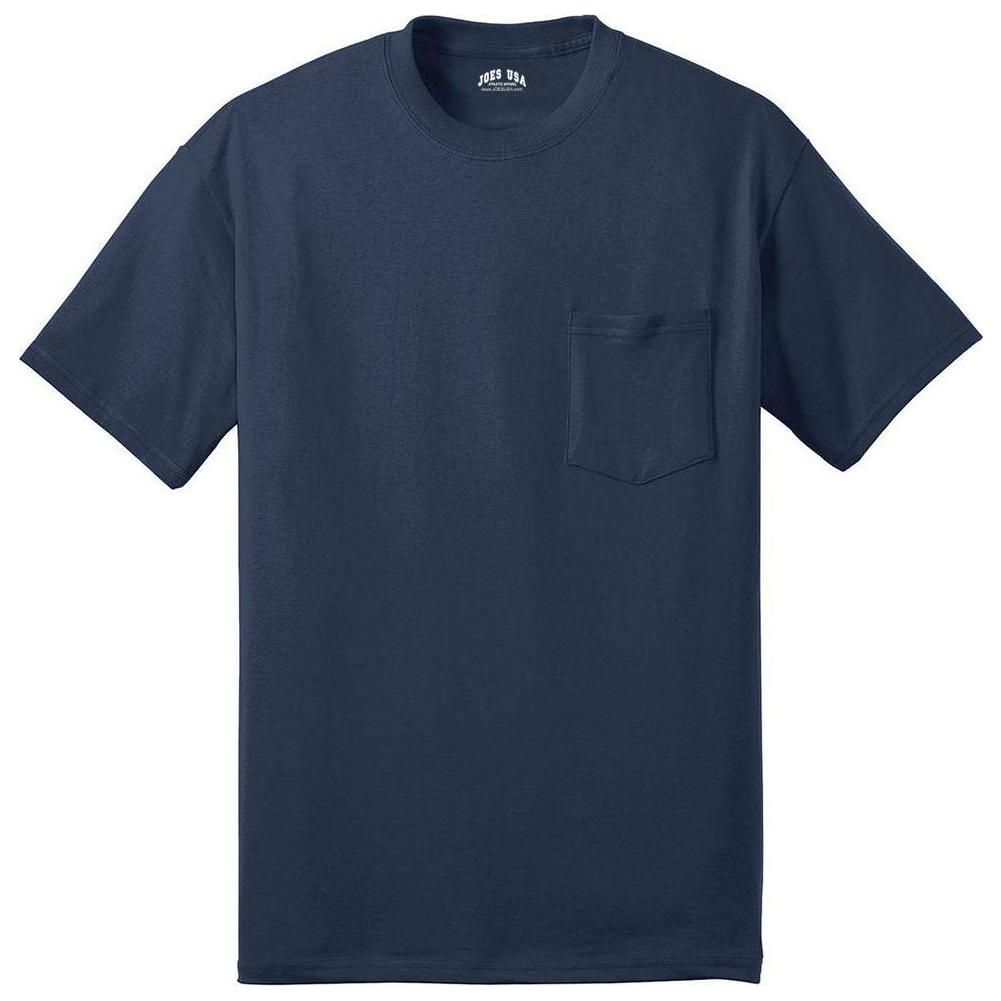 Joe's USA Pocket Tee Shirt - 50/50 Poly Cotton in Sizes S - 6XL Navy S Short Sleeve T-Shirts