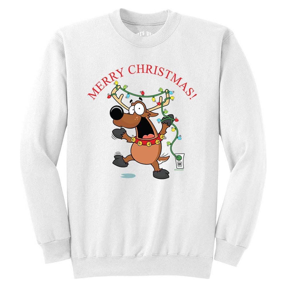 Joe's USA - Santa's Reindeer Collection White Crewneck Sweatshirt Small