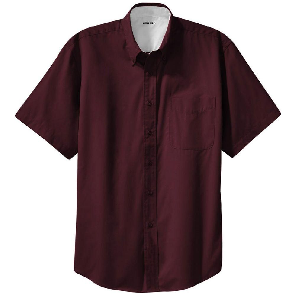 Joe's USA Tall Short Sleeve Easy Care Shirt Large Tall Burgundy / Light Stone