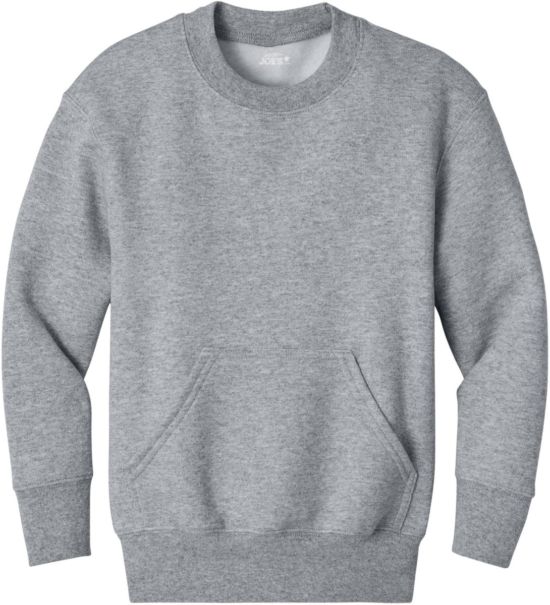 Joe's USA Youth Core Fleece Crewneck Pocket Sweatshirt in XS - XL Athletic Heather Youth X - Small Sweatshirts/Fleece