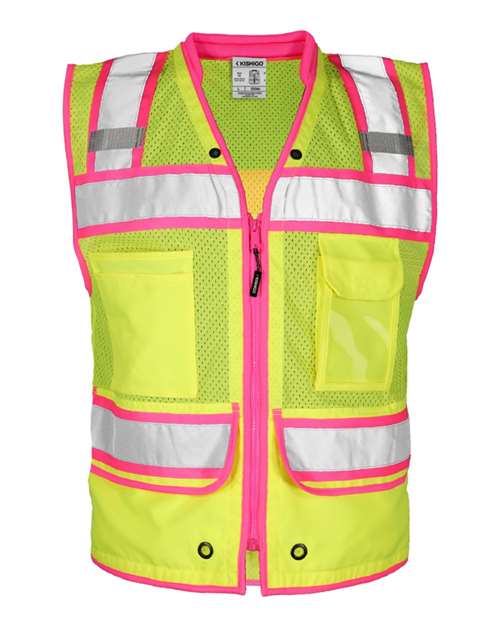 Kishigo Men's Color Contrast High Performance Surveyors Vest - Kishigo S5042 - 5046 Lime/ Pink - S5046 S
