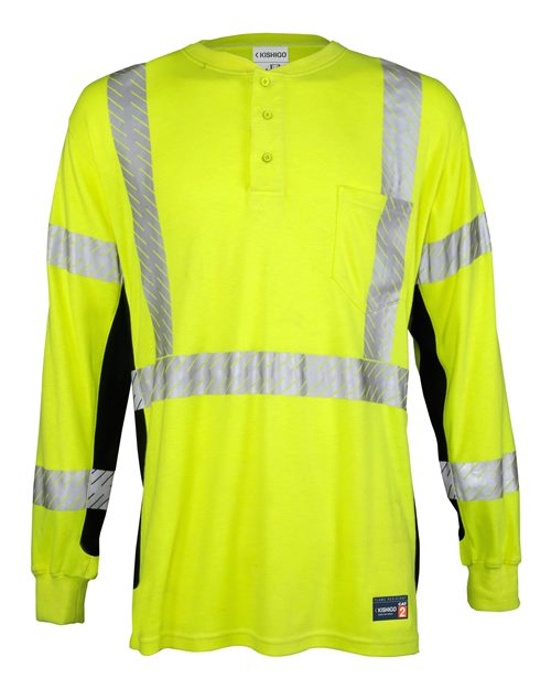 Kishigo Unisex Tall FR Long Sleeve Henley T-Shirt - Kishigo F694T Lime MT