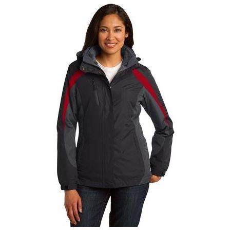 Ladies Colorblock 3 - in - 1 Jacket Black/ Magnet Grey/ Signal Red X - Small Insulated Jackets