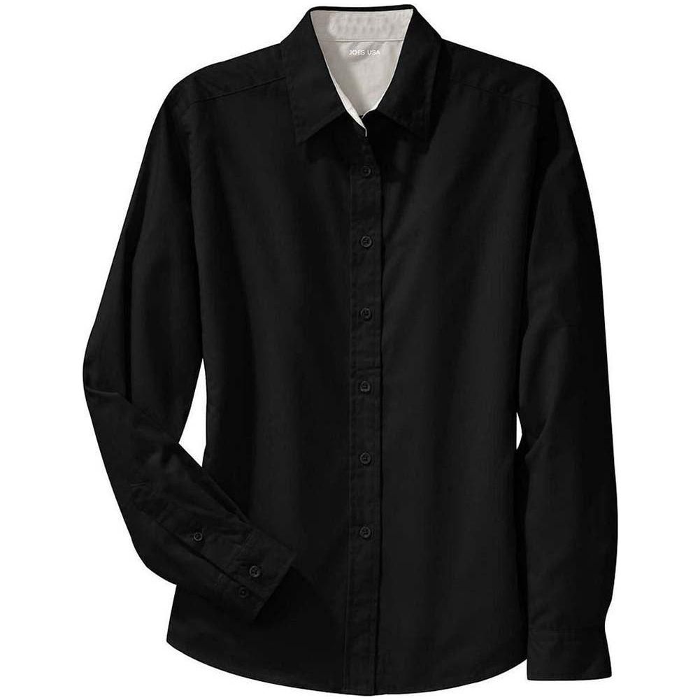 Ladies Long Sleeve Easy Care Shirt Black / Light Stone X - Small