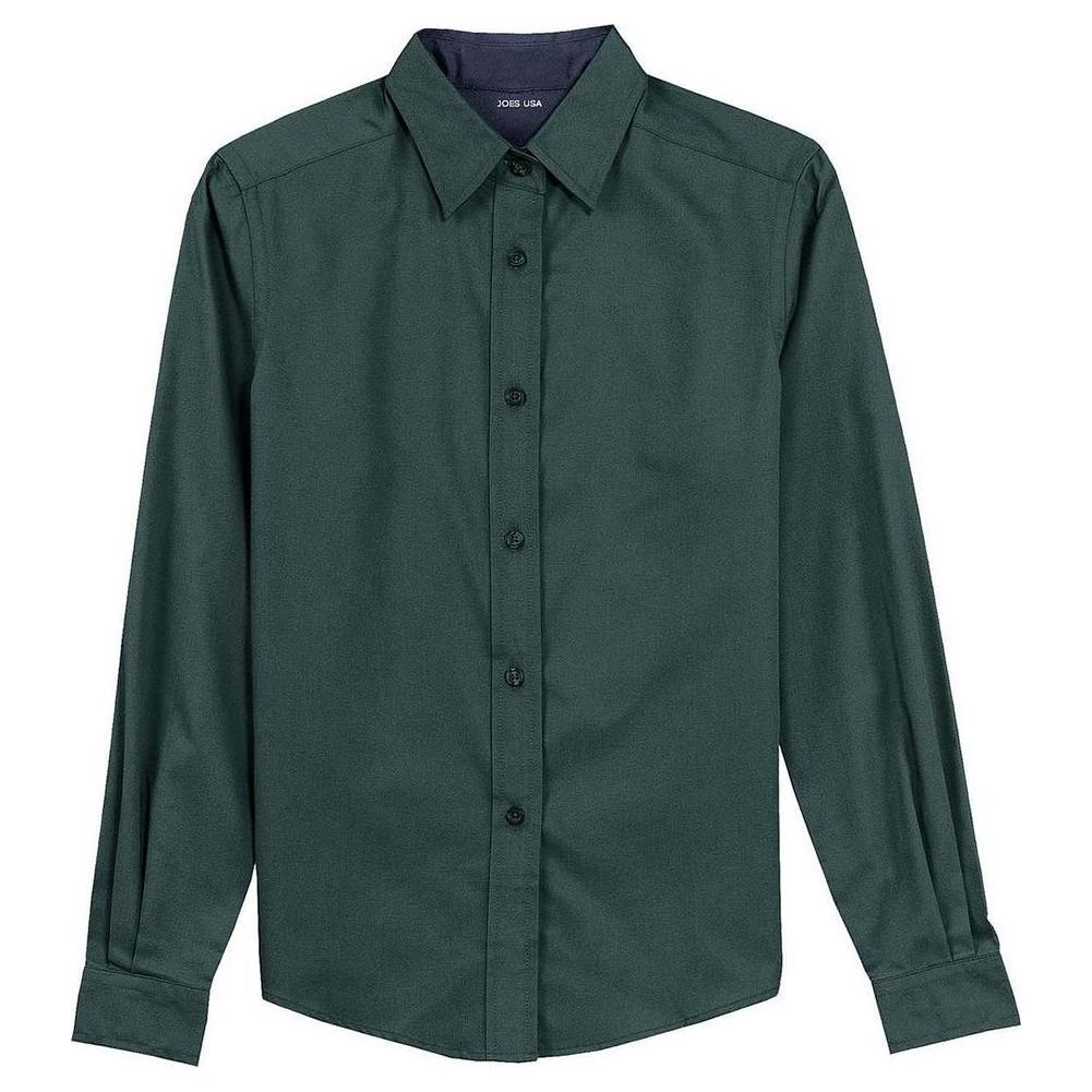 Ladies Long Sleeve Easy Care Shirt Dark Green / Navy X - Small