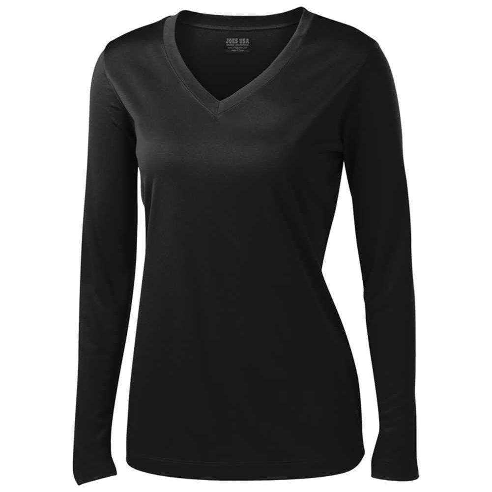 Ladies Long Sleeve Moisture Wicking Athletic Shirts in Sizes XS - 4XL Black XS Long Sleeve T-Shirts