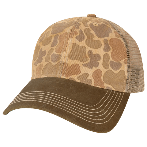 LEGACY OFA Old Favorite Trucker Cap | Low - Profile Snapback Hat Camel Duck Camo/Brown Wax Adjustable Caps