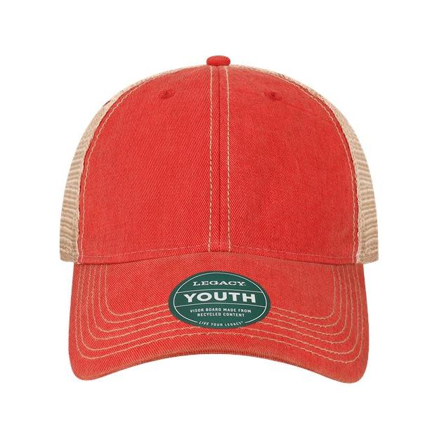 LEGACY YOUTH Old Favorite Trucker Cap - LEGACY OFAY Scarlet Red/ Khaki YOUTH Hats