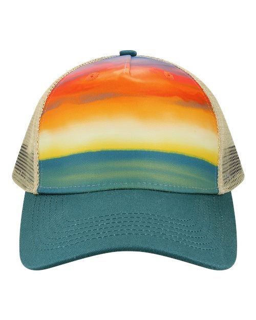 LOCALE Trucker Cap - LOCALE 5PTKR Watercolor Sunset/ Teal Adjustable Hats