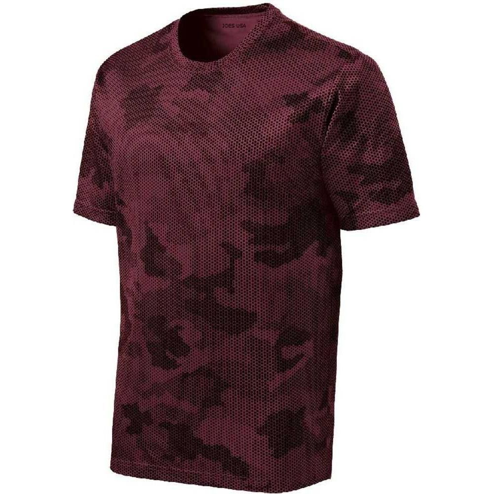 Joe's USA Men's Camo Hex Workout Tee DRI-EQUIP Maroon XS