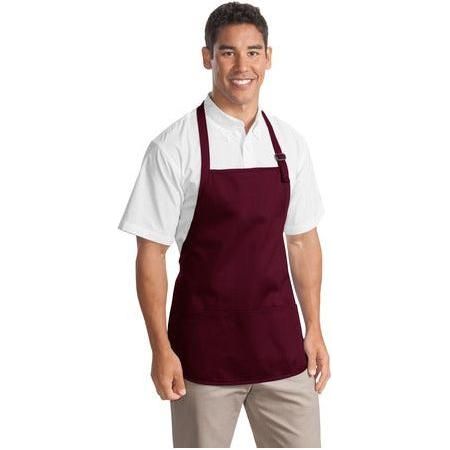 Medium Length Apron with Pouch Pockets Maroon Aprons