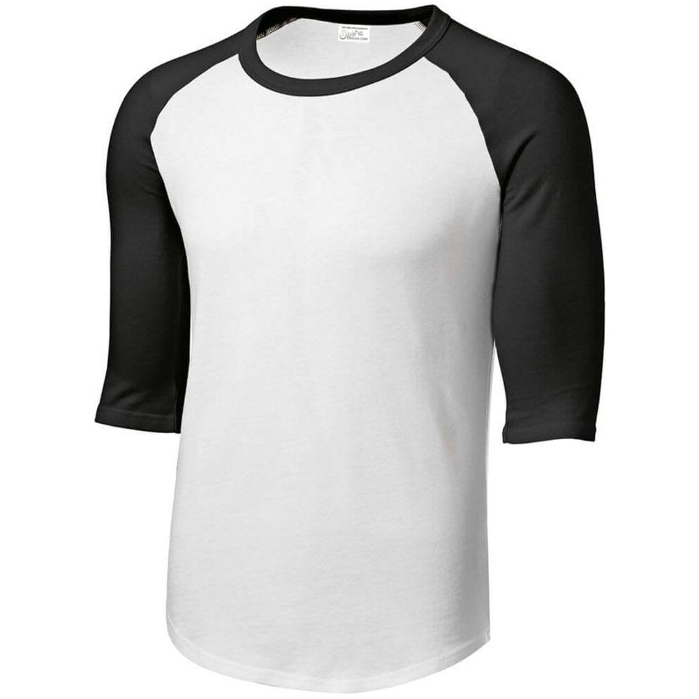 Mens 3/4 Sleeve Cotton Baseball Tee Shirts - Adult XS to 6X White/Black X - Small Short Sleeve T-Shirts