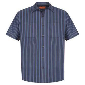 Men's Long Size, Short Sleeve Striped Industrial Work Shirt Grey/Blue Small