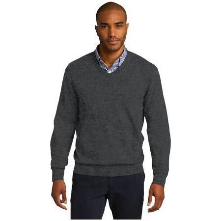 Men's V - Neck Sweater Charcoal Heather Grey Medium