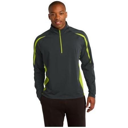 Mens Wick Stretch 1/2 - Zip Colorblock Pullover Charcoal Grey/ Charge Green Large