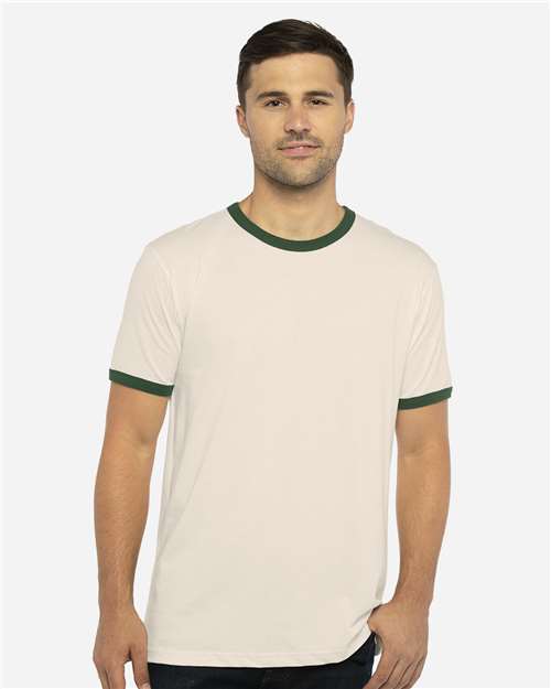 Next Level Unisex Cotton Ringer T-Shirt - Next Level 3604 Natural/ Forest Green XS Short Sleeve T-Shirts