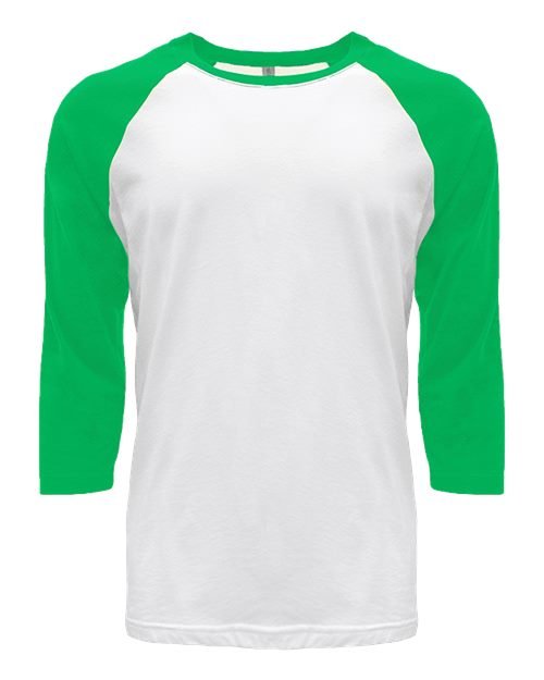 Next Level Unisex CVC Three - Quarter Sleeve Raglan T-Shirt - Next Level 6251 Kelly Green Sleeves/ White Body XS Short Sleeve T-Shirts