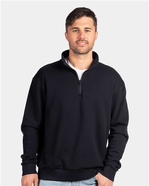 Next Level Unisex Fleece Quarter - Zip Pullover - Next Level 9643 Black XS