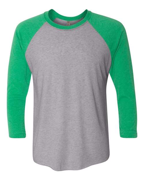 Next Level Unisex Triblend Three - Quarter Raglan T-Shirt - Next Level 6051 Envy Sleeves/ Premium Heather Body XS Short Sleeve T-Shirts