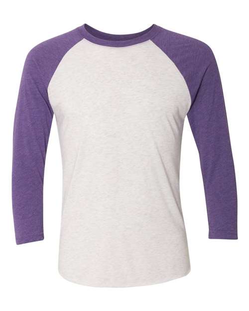 Next Level Unisex Triblend Three - Quarter Raglan T-Shirt - Next Level 6051 Purple Rush Sleeves/ Heather White Body XS Short Sleeve T-Shirts