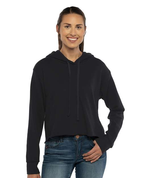 Next Level Women's Laguna Sueded Raw Edge Crop Hoodie Sweatshirt - Next Level 9384 Black XS Sweatshirts
