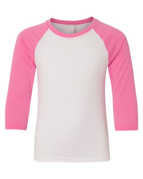 Next Level Youth CVC Three - Quarter Sleeve Raglan T-Shirt - Next Level 3352 Black Sleeves/ Dark Heather Grey Body XS Short Sleeve T-Shirts