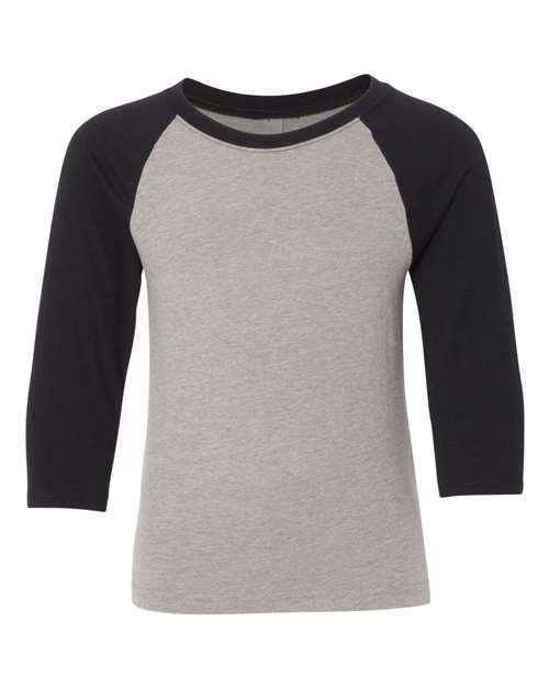 Next Level Youth CVC Three - Quarter Sleeve Raglan T-Shirt - Next Level 3352 Black Sleeves/ Dark Heather Grey Body XS Short Sleeve T-Shirts