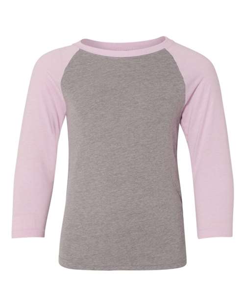 Next Level Youth CVC Three - Quarter Sleeve Raglan T-Shirt - Next Level 3352 Lilac Sleeves/ Dark Heather Grey Body XL Short Sleeve T-Shirts