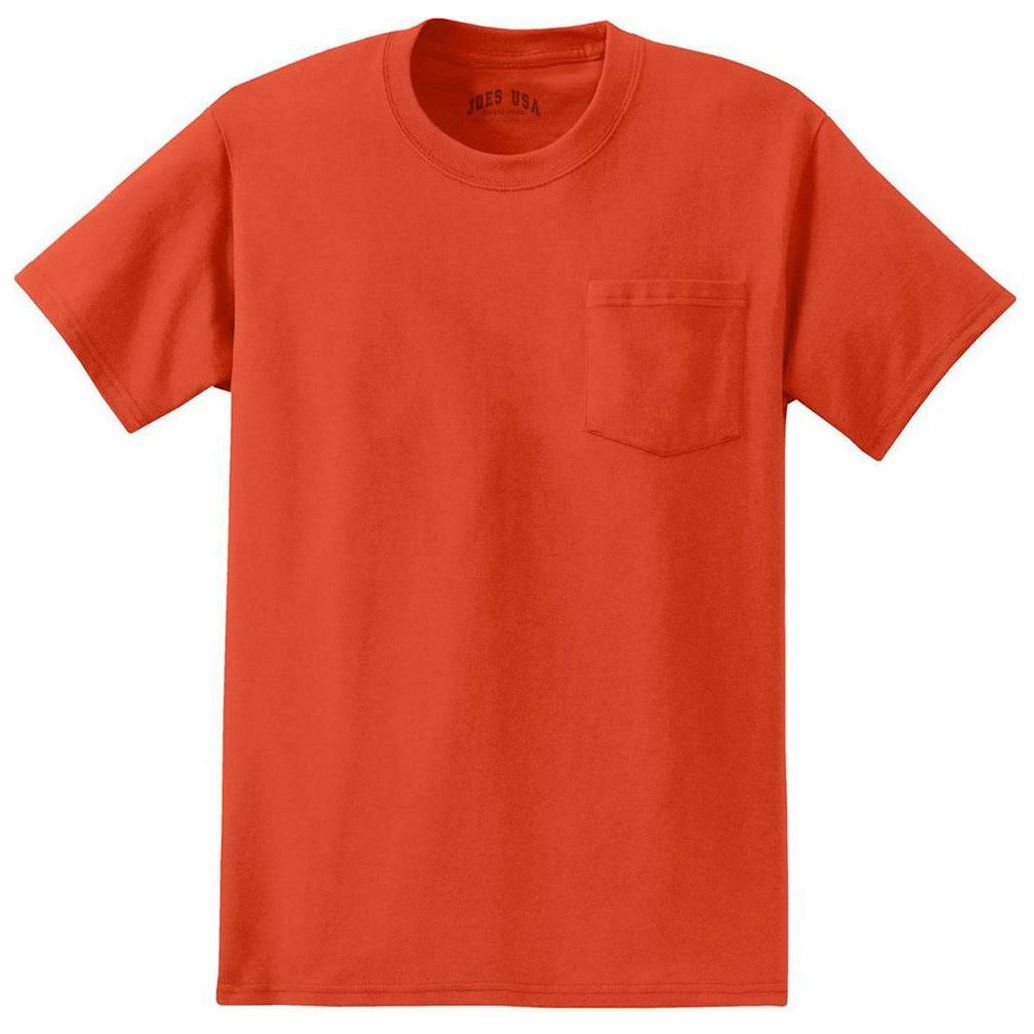 Joe's USA Mens Pocket Tee's 6.1-ounce, 100% Cotton T-Shirts - Orange T-Shirts Joe's USA Orange Small