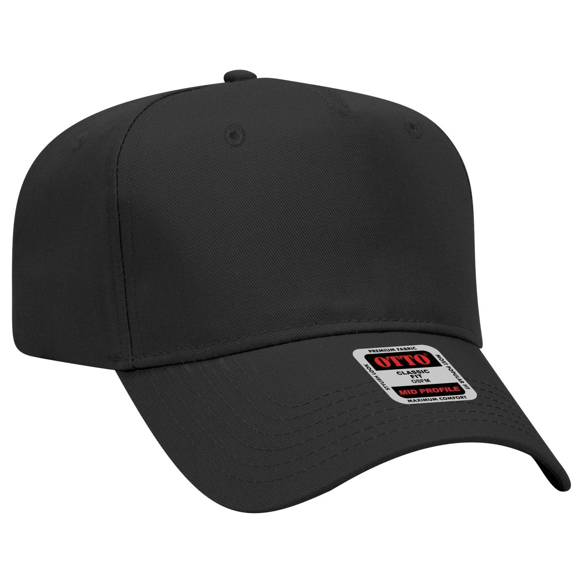 Otto Cap 31 - 069 - 5 Panel, Mid Profile Baseball Cap Black Caps