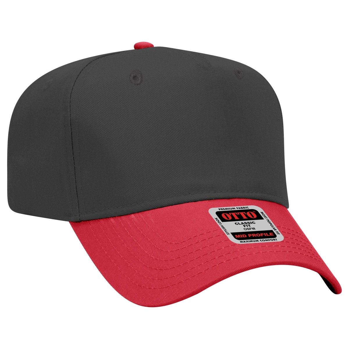 Otto Cap 31 - 069 - 5 Panel, Mid Profile Baseball Cap Red / Black Caps